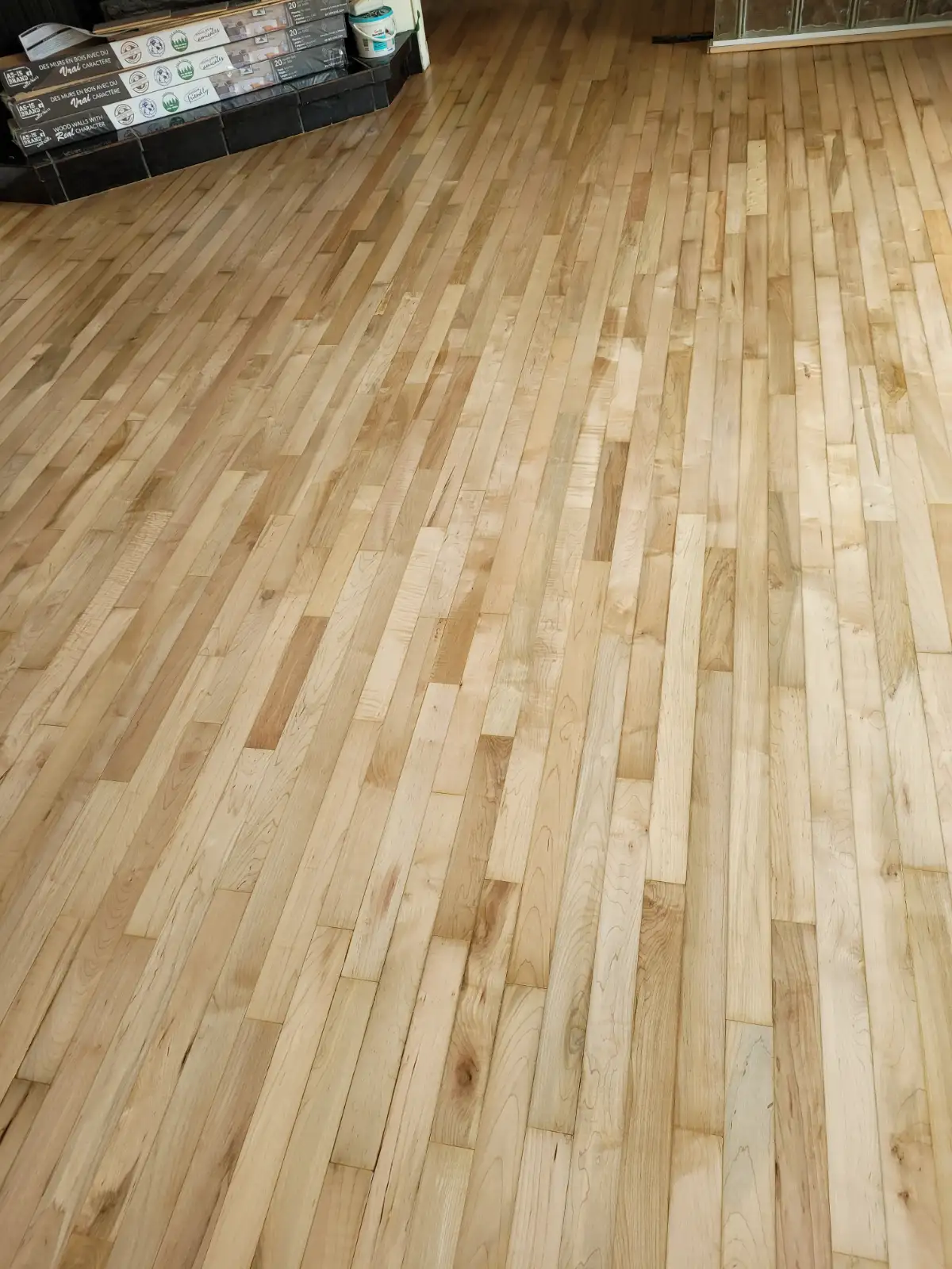 Maple floor laid out during a residential installation